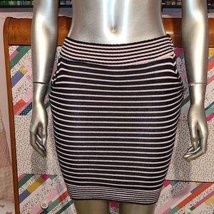 Chesky knit striped baby light pink black skirt handmade stretch xs small pencil